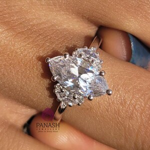 Marquise Moissanite Cluster Engagement Ring, 14K Gold Vintage Wedding Ring, Unique Bridal Matching Ring, Anniversary Gift For Her