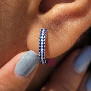 Blue Sapphire Hoop Earrings, 14K Gold Huggie Earrings, Dainty Sapphire Hoops, Minimalist Everyday Earrings, Gift for Her