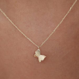 14K Gold Butterfly Necklace, Dainty Butterfly Pendant, Gold Nature Jewelry Gift for Her, Minimalist Butterfly Charm Necklace, Birthday Gifts
