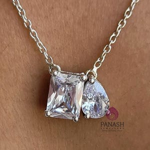 Toi et Moi Moissanite Pendant Necklace, Pear & Emerald Cut Double Stone, 14K Solid Gold Necklace, Anniversary Gift for Her