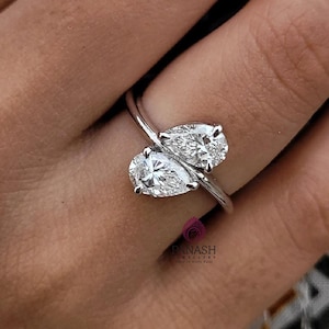 Toi Et Moi Pear Moissanite Engagement Ring, Two Stone Bridal Ring, 14K Gold Wedding Ring, Dainty Promise Ring, Anniversary Gift for Her