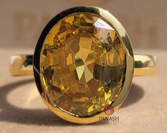 Oval Cut Citrine Diamond Gold Ring, 14K Yellow Gold Dainty Gemstone Anniversary Gift For women, November Birthstone Birthday Gift for Her