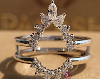 Alianza de boda con diamante de moissanita de doble curvatura, anillo de oro amarillo vintage con forma de pera, regalo de compromiso nupcial único apilable.