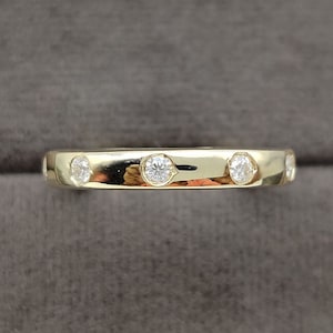 Round Cut Moissanite Wedding Band, 14K Yellow Gold Flush Set Stackable Ring, Dainty Bridal Matching Band, Best Gift for Mom