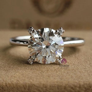 2 CT Round Cut Moissanite Solitaire Engagement Ring, 14k White Gold Proposal Ring, Delicate Promise Ring, Anniversary/Birthday Gift