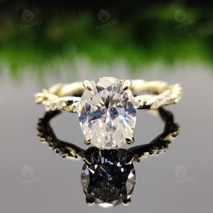 Vintage 2.5 Carat Oval Diamond Engagement Ring, Moissanite Antique Wedding Ring, 14K Yellow Gold Twisted Band Custom Ring for Women