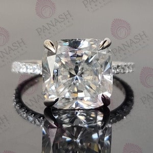 Cushion Cut Moissanite Hidden Halo Engagement Ring, Moissanite Diamond Ring, 14K Solid Gold Ring, Pave Setting Solitaire Anniversary Ring