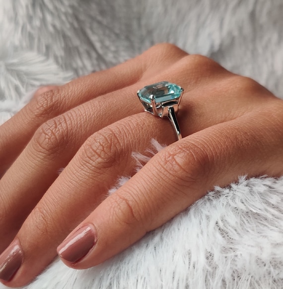 4 Ct Emerald Cut Aquamarine Ring 14K Yellow White Gold Solitaire Engagement Ring Unique Aquamarine Jewelry Wedding Ring Gifts For Mom Etsy