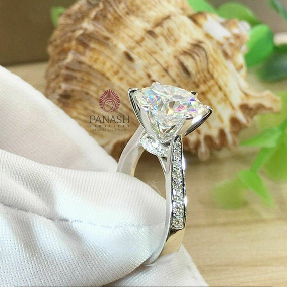3 Ct 9 10 Mm White Round Cut Moissanite Diamond Engagement Etsy