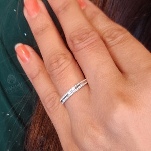 Round Cut Lab Diamond Eternity Engagement Ring, 14K Gold Two Row ...
