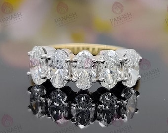 Elegante trouwring met vijf ovale diamanten, 14-karaats gouden jubileumring, klassieke bruidsring met meerdere stenen voor vrouwen
