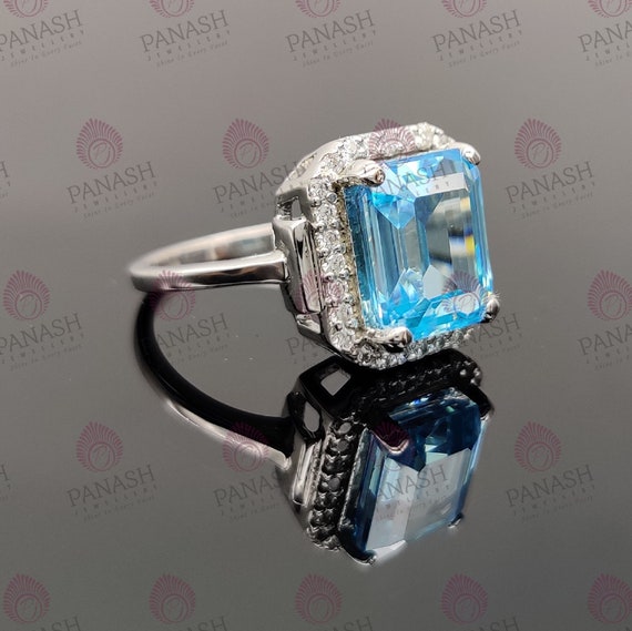 Aqua Blue Diamond Engagement Ring 5.5 Ct Emerald Cut Lab Created