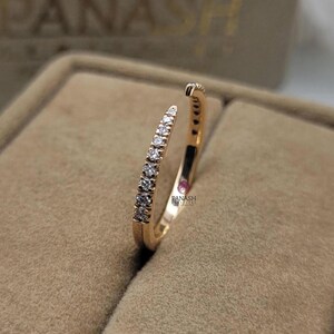 Lab Diamond Open Cuff Ring 14K Gold Stacking Band, Bridal Matching Ring Dainty Everyday Jewelry Gift