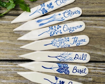 Garden markers, herb name tags, gardener gift, ceramic garden markers, plant labels, farmhouse decor