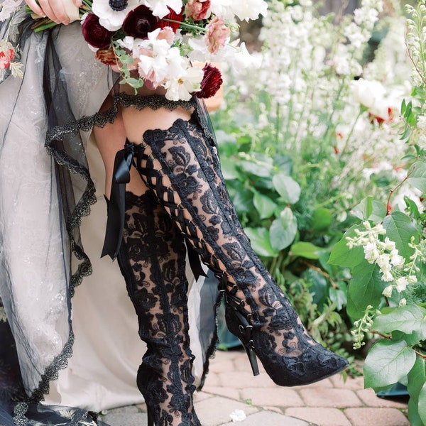 Bottes gothiques noires à lacets : chaussures de mariage steampunk