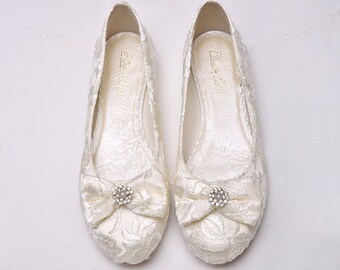 Ivory Lace Bridal Ballet Flats: Handmade Wedding Shoes UK