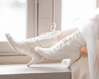 Victorian Era Wedding Boots, Bridal Boots, Vintage Bridal Shoes, Bridgerton Wedding Boots, Ivory Lace Boots, House of Elliot 'Josephine'