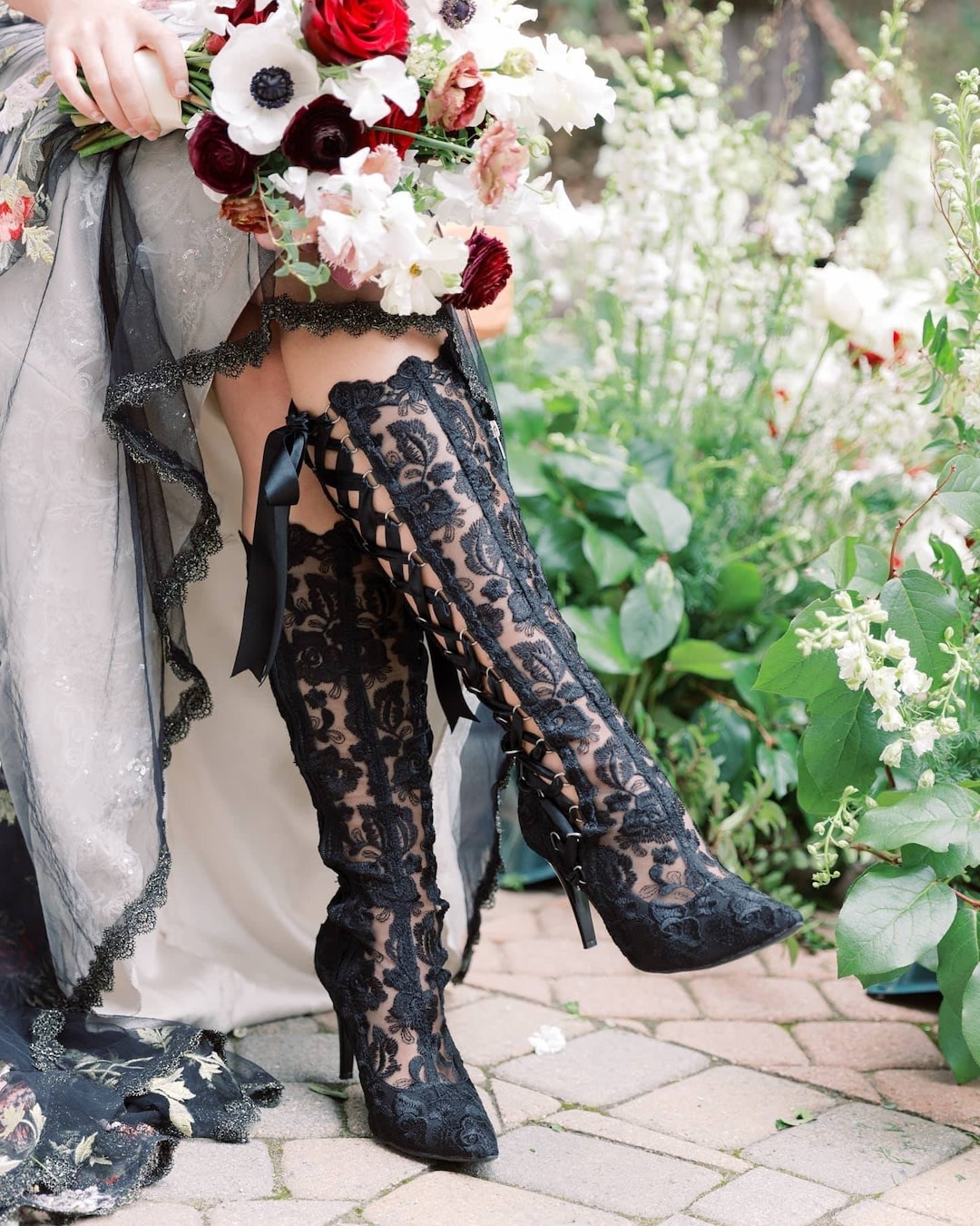 Black Lace up Gothic Boots, Black Lace Vintage Boots, Steampunk Boots for  Wedding, Unique Wedding Shoes, House of Elliot Beatrice Elliot 