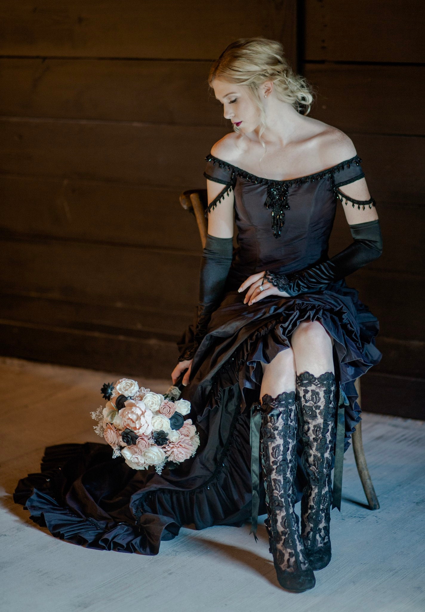 Stivali Donna Alti Sopra Il Ginocchio Steampunk Gotici - Tacco 9cm, Lacci, Vittoriani - 6