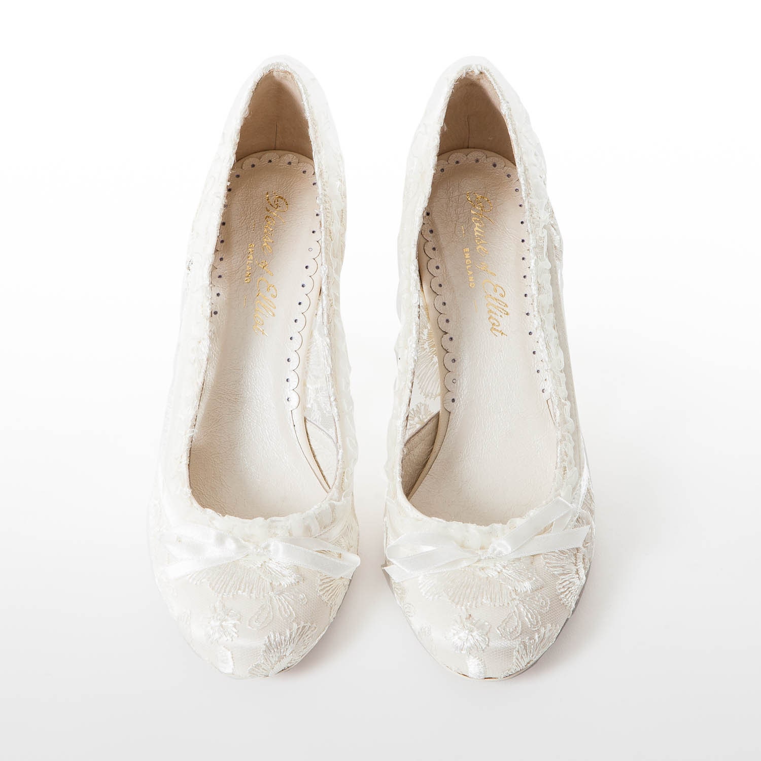 Lace Embroidered d'Orsay Low Heel Ivory Lace Wedding Shoes