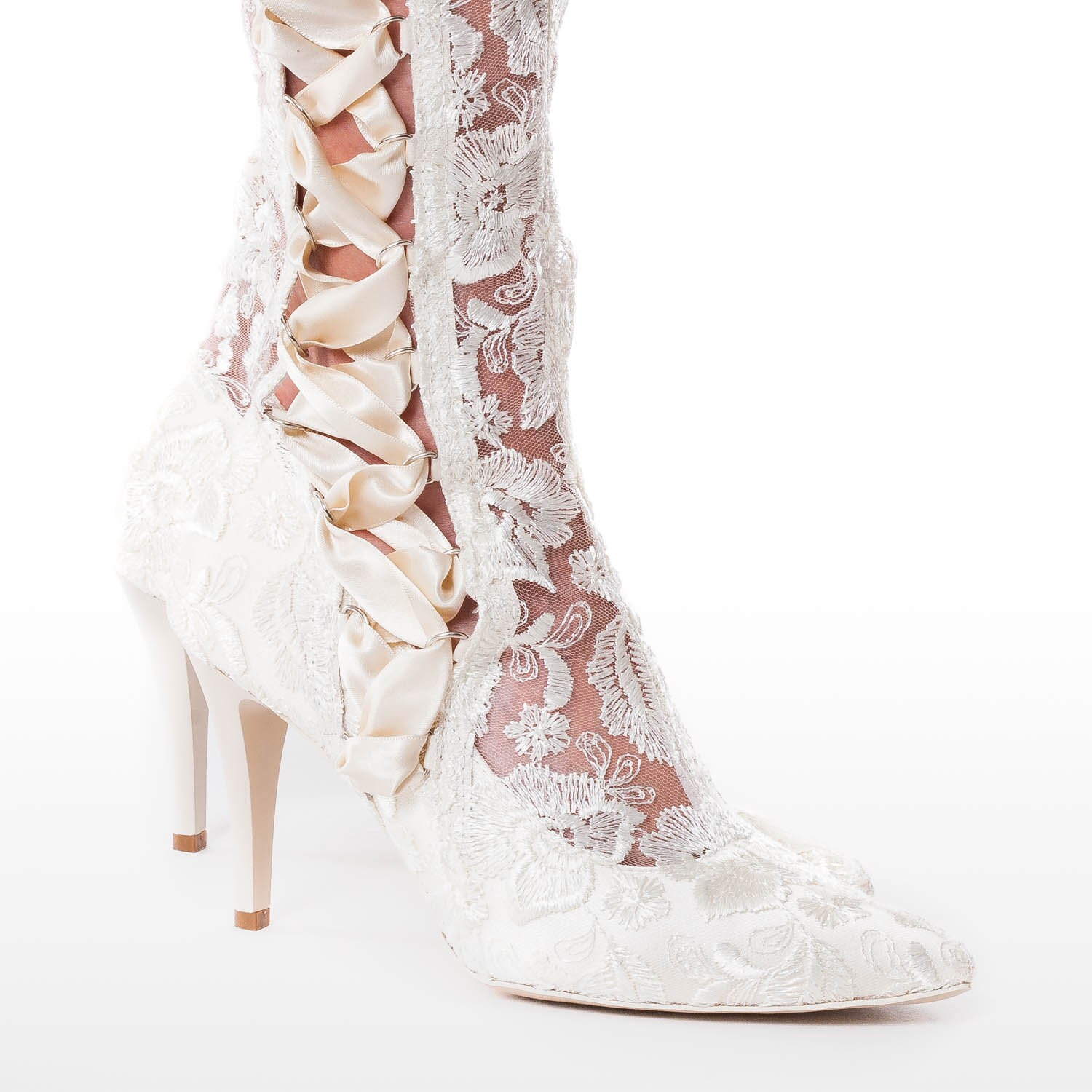 Over The Knee Wedding Boots Ivory Lace Bridal Boots Lace Up Boots House of Elliot Goodnight Sweetheart
