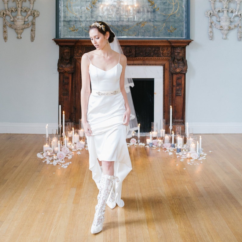 Ivory Lace Wedding Boots: Knee High Bridal Boots with Satin Ribbon image 9