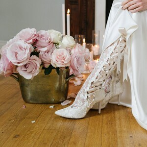 Ivory Lace Wedding Boots: Knee High Bridal Boots with Satin Ribbon image 5