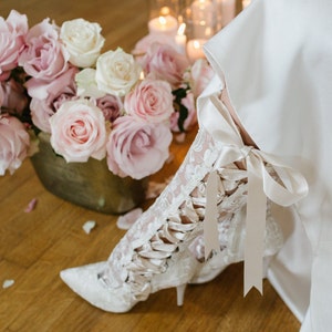 Ivory Lace Wedding Boots: Knee High Bridal Boots with Satin Ribbon image 6