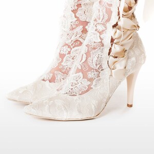 Ivory Lace Wedding Boots: Knee High Bridal Boots with Satin Ribbon image 4