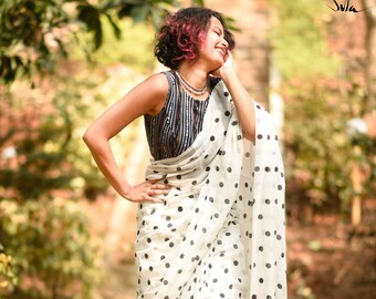 polka dot saree retro look