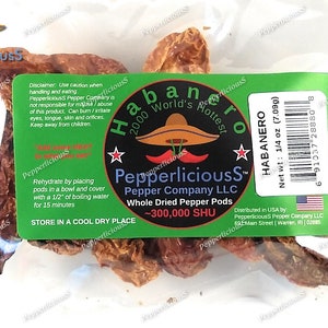 1/4oz (~6 - 8 pods) HABANERO - 2000 Worlds Hottest - Whole Dried Chili Pepper Pods - Super Hot Quality
