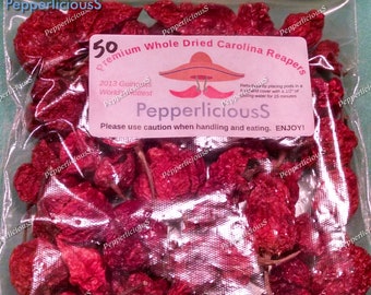 50 Dried Gourmet CAROLINA REAPER Pepper PODS - Worlds Hottest Chili