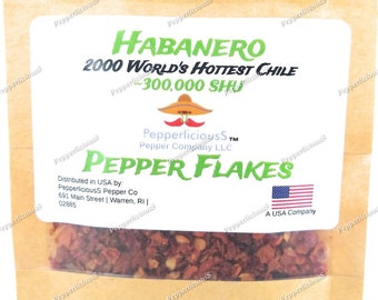 HABANERO Pepper FLAKES - 2000 Guinness Worlds Hottest Chile -  Super Hot 1/4oz / 7.09g