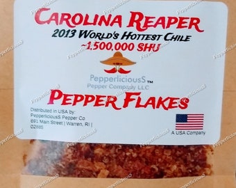 CAROLINA REAPER Pepper FLAKES - 2013 Guinness Worlds Hottest Chile -  Super Hot 1/4oz / 7.09g