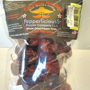 1 oz  (28.35g) dried CAROLINA REAPER pods worlds hottest PEPPER super hot quality