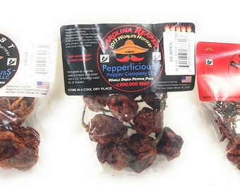 3/4oz Chili Variety Pack - Ghost / Carolina Reaper / Reaper X - 3 of the World's Hottest Whole Dried Chili Pepper Pods - Super Hot Quality
