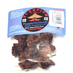 1/4oz / 7.09g - Red TRINIDAD SCORPION Whole Dried Chili Pepper Pods ~1,200,000 SHU