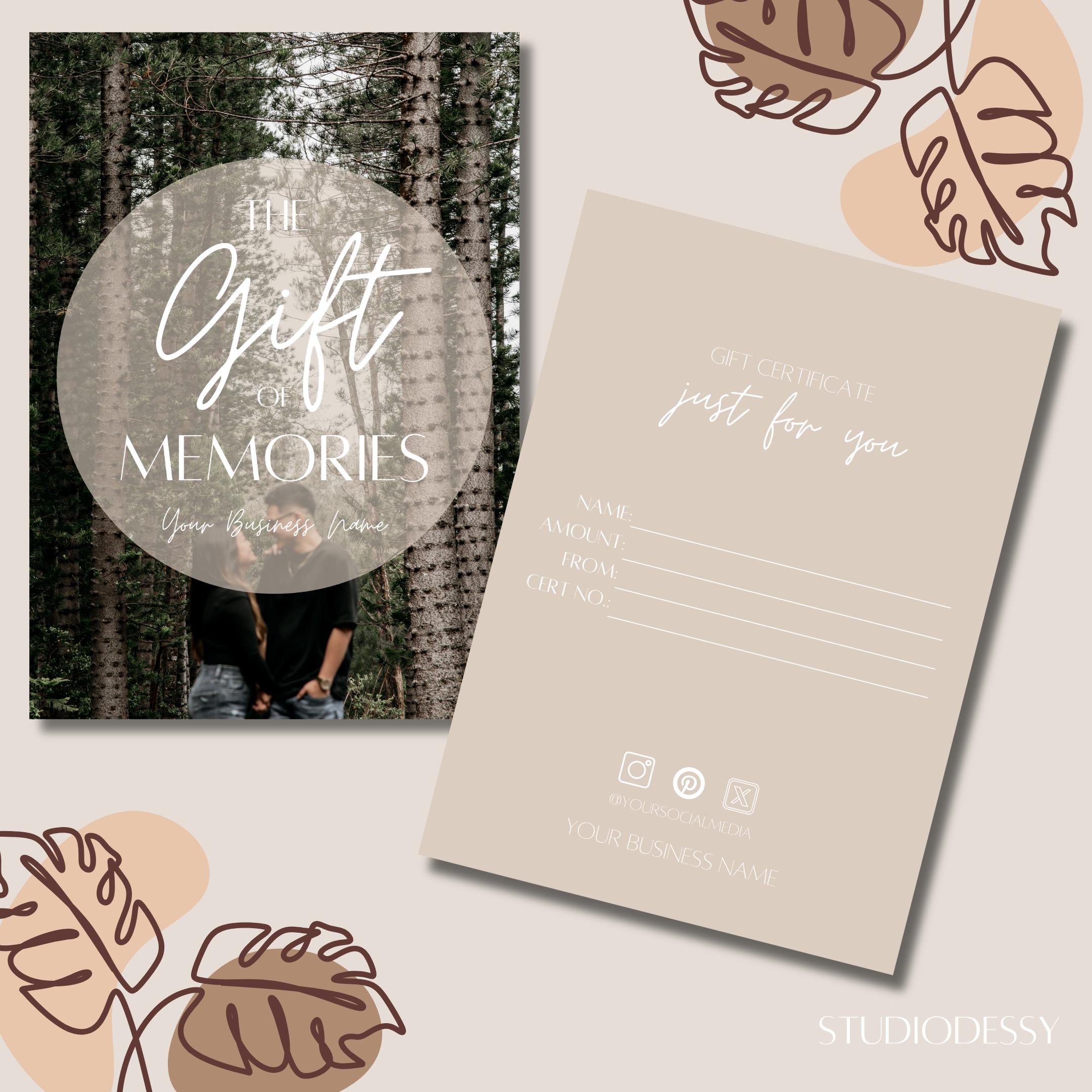 Fotografie Geschenkgutschein Vorlage, Fotograf Geschenkgutschein Vorlage, Canva Template für Fotografie Session Gutschein
