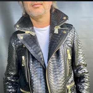 Man’s KING Python Leather Jacket, King Snakeskin Jacket, Black Leather Jacket