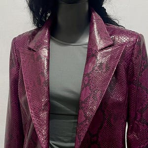 Python Leather Burgundy Blazer, Wine Color Snakeskin Blazer, Cherry Blossom Leather Blazer