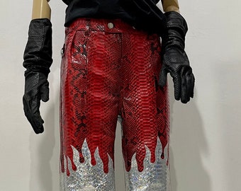 Red leather snakeskin pants best sale