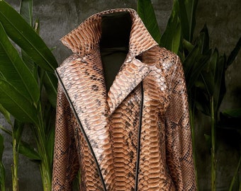 Women's Dragon Snakeskin Jacket, Python Leather Jacket, Real