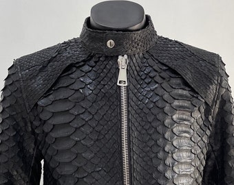 Man's KING Snakeskin Jacket, Black Python Leather Jacket for