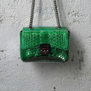 Cartera de piel de serpiente verde, Bolso bandolera de piel de pitón dorada, Bolso de piel de serpiente, Cartera sobre de noche rosa