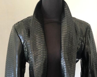 Snakeskin Glossy Blazer, Python Leather Blazer, Woman’s Black Leather Blazer