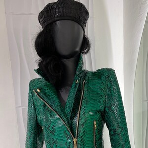 Women's Snakeskin Jacket, Green Python Leather Jacket, Green Snakeskin Moto Jacket, Green Leather Biker Jacket
