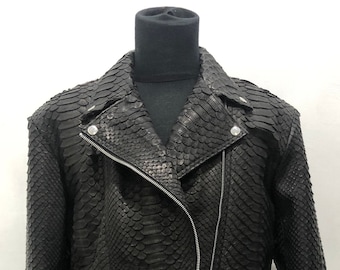 Man’s Snakeskin Biker Jacket, Black Python Leather Jacket, Leather Biker Jacket For Man, Custom Biker Jacket