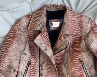 Snakeskin Custom Jacket, Bronze Python Biker Jacket, Woman's