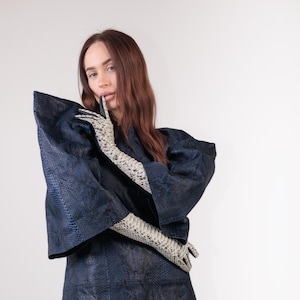Handmade Python Leather Dress, Drama Shoulders Snakeskin Dress