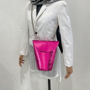 Python Leather Crossbody, Pink Snakeskin Crossbody Bag, Python Leather Bag, Red Leather Woman Bag